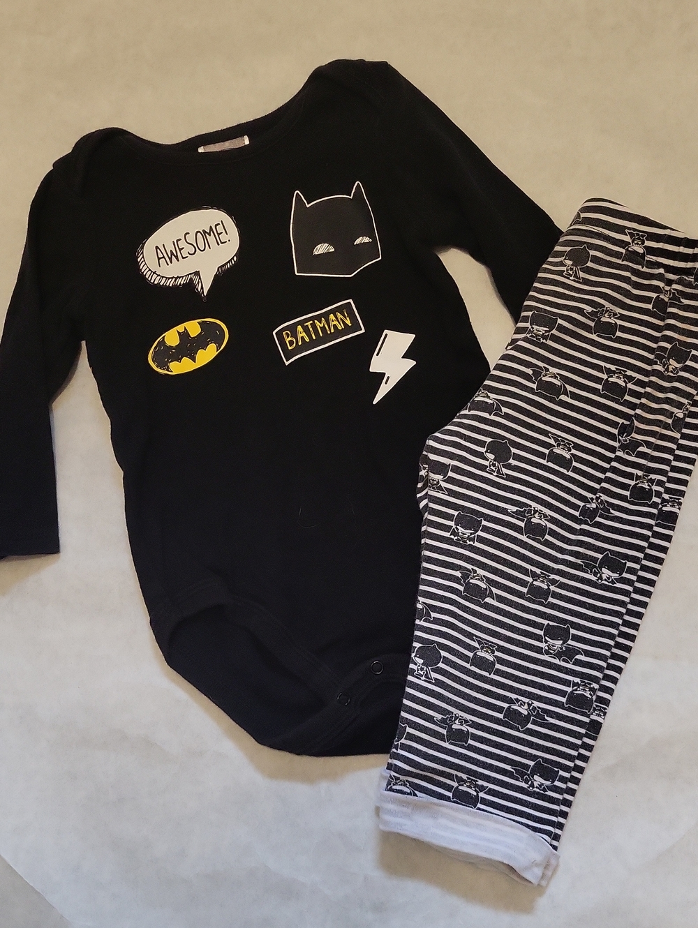 Black Batman onesie/ bodysuit & striped pants set